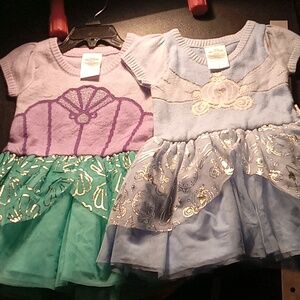 Two Little Girls Disney Dresses Princess 12 Months Good Condition